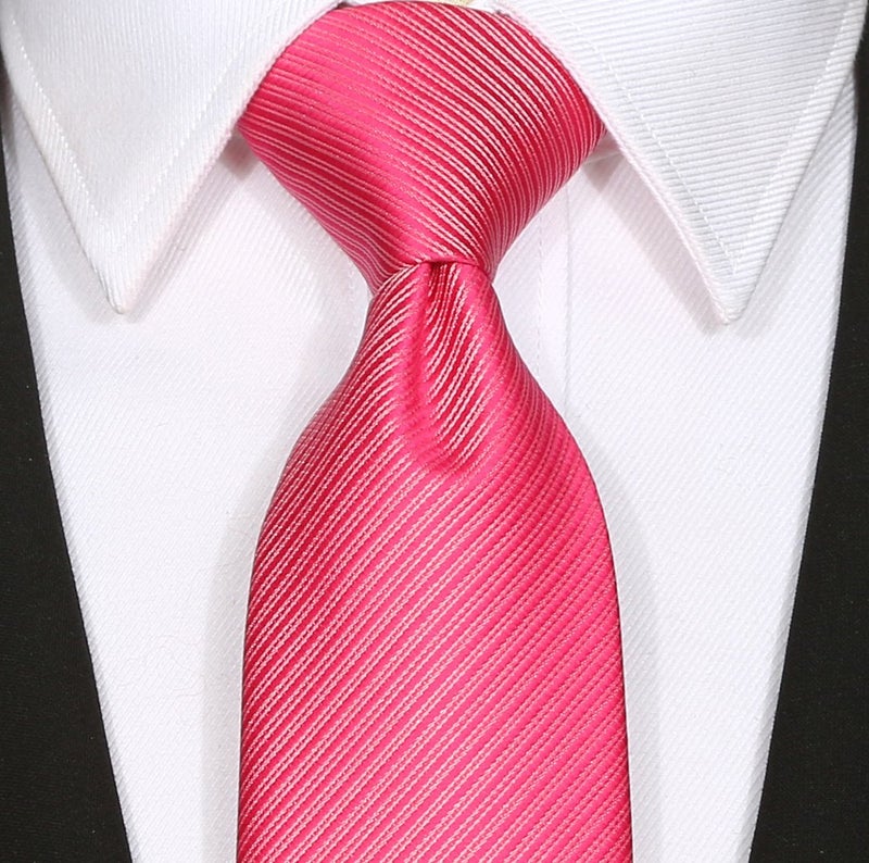 KissTies Hot Pink Tie Solid Striped Fuchsia Necktie Holiday Ties - Image 4